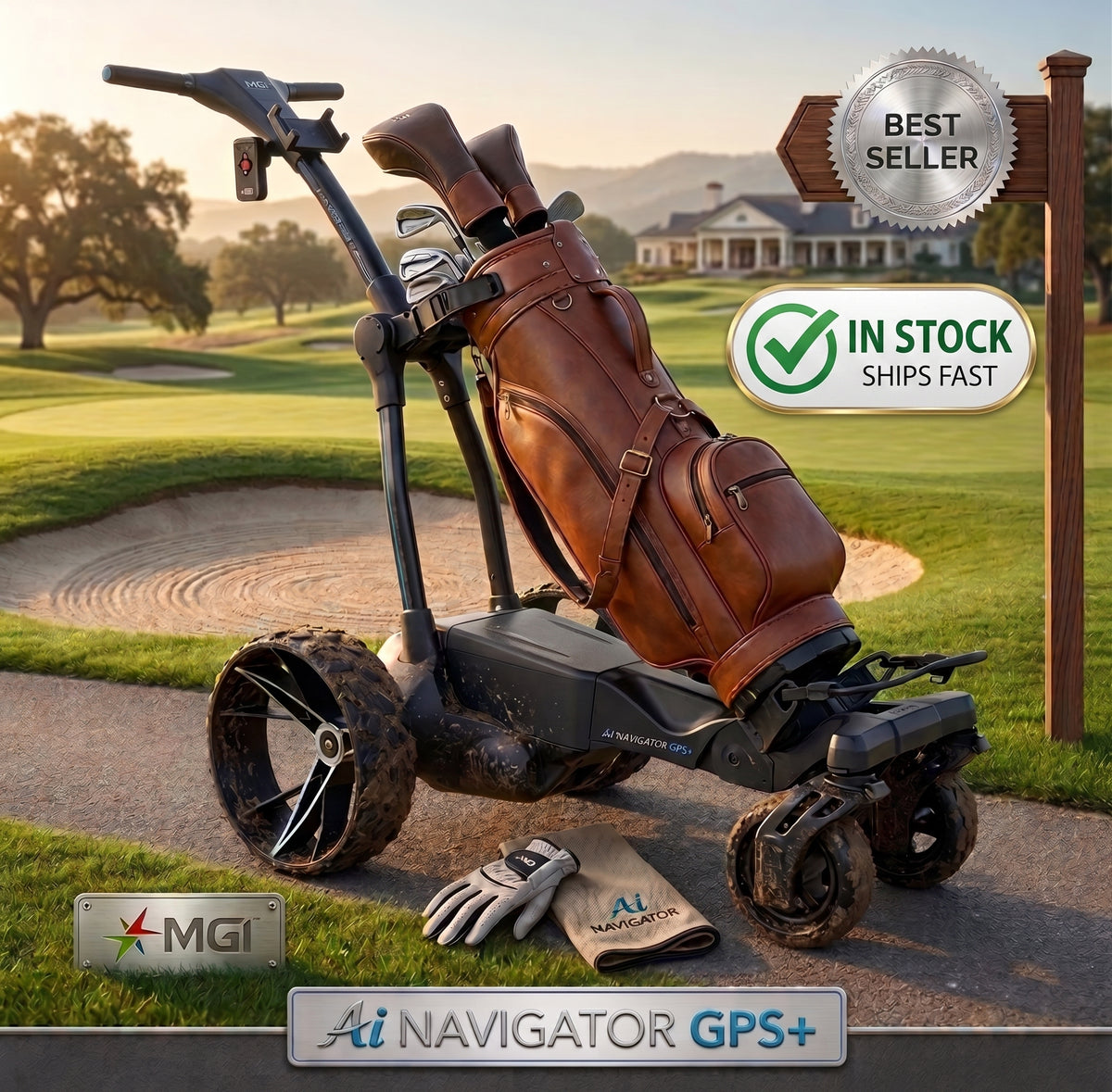 MGI Zip Navigator AT (ALL TERRAIN) Electric Golf Caddy Bundle Deal